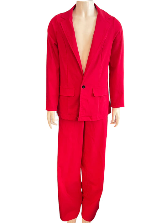 STRETCH SUIT BLAZER AND WIDE LEG PANTS