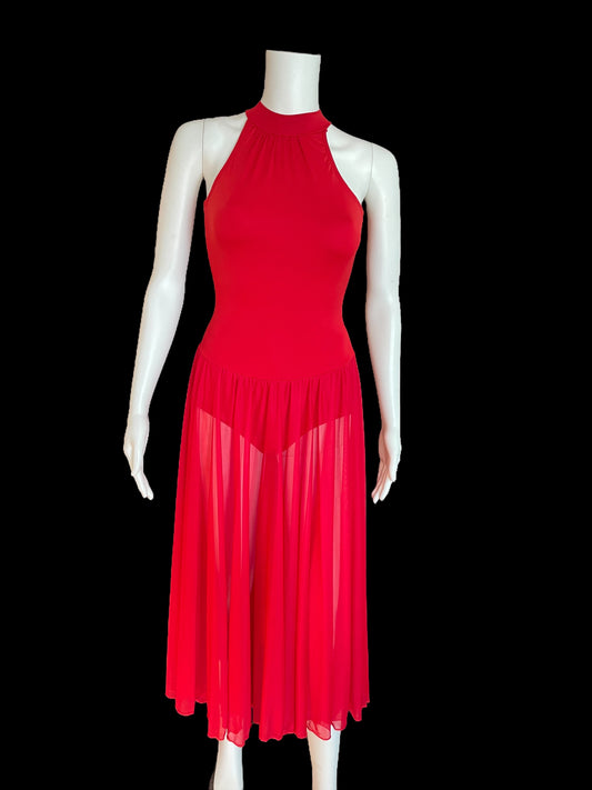LONG MOCK T-NECK DANCE DRESS-P733