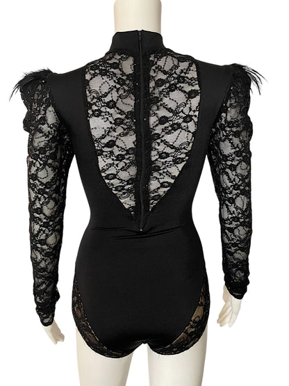 KELLE LACE AND FEATHER LEOTARD