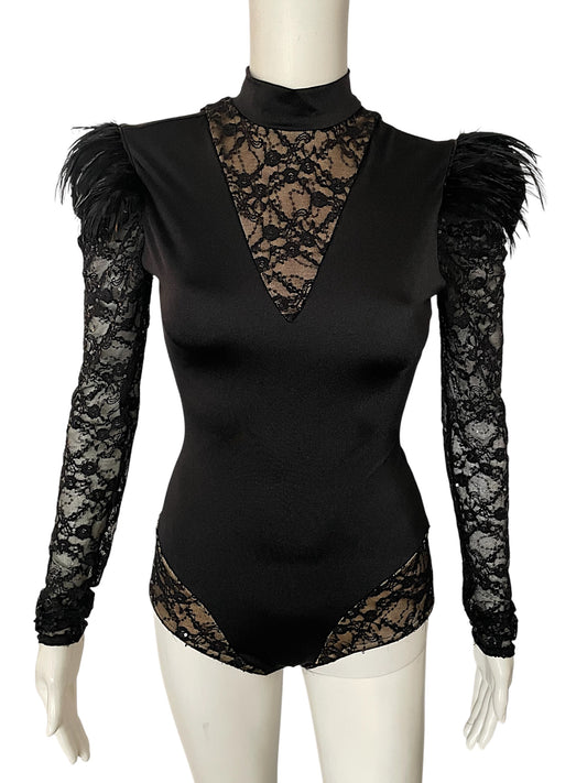 KELLE LACE AND FEATHER LEOTARD