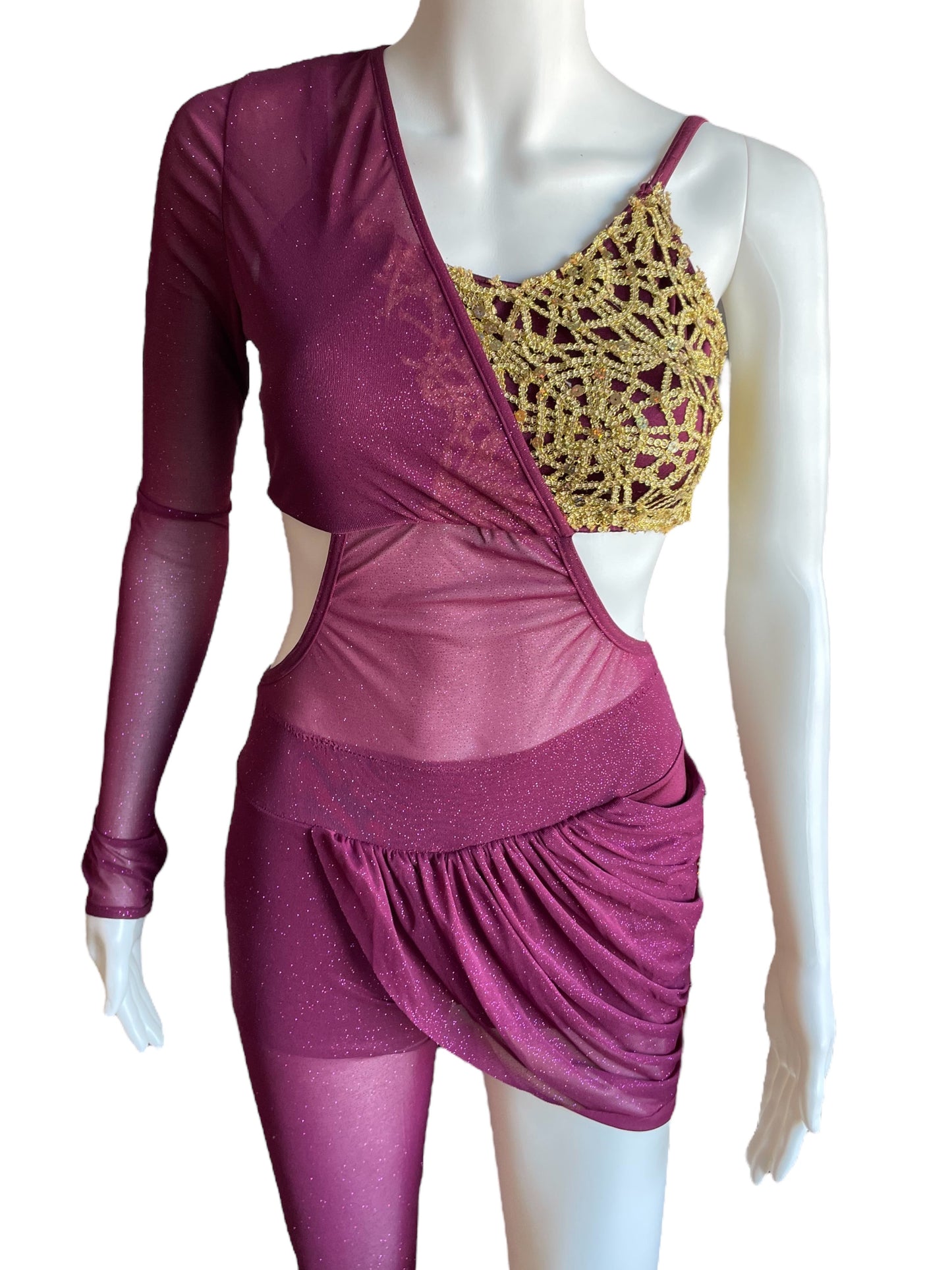 KELLE SINGLE LEG GOLD BROCADE UNITARD