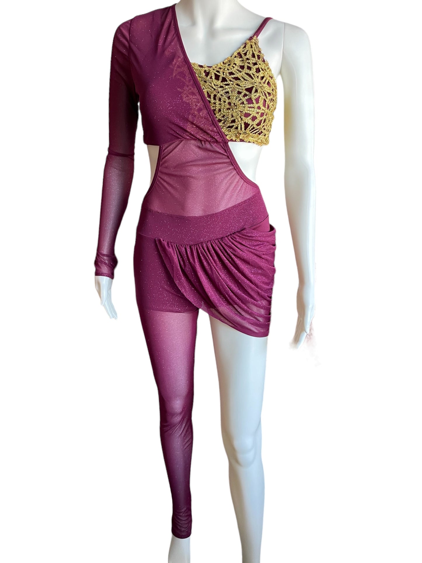 KELLE SINGLE LEG GOLD BROCADE UNITARD