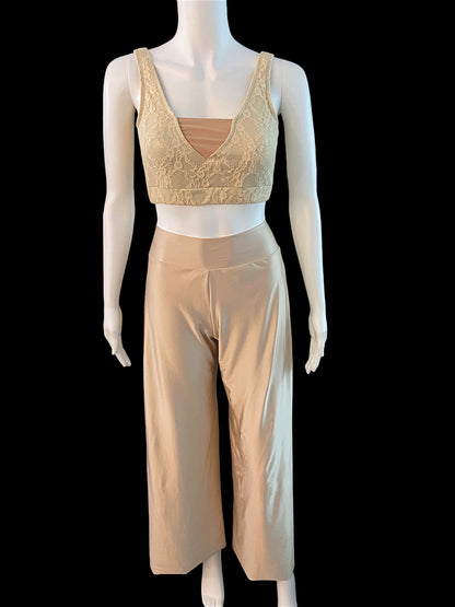 GOLD LACE TOP AND WIDE LEG PANTS