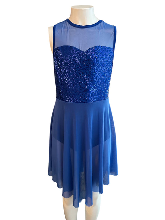 BLUE SEQUIN AND MESH DRESS