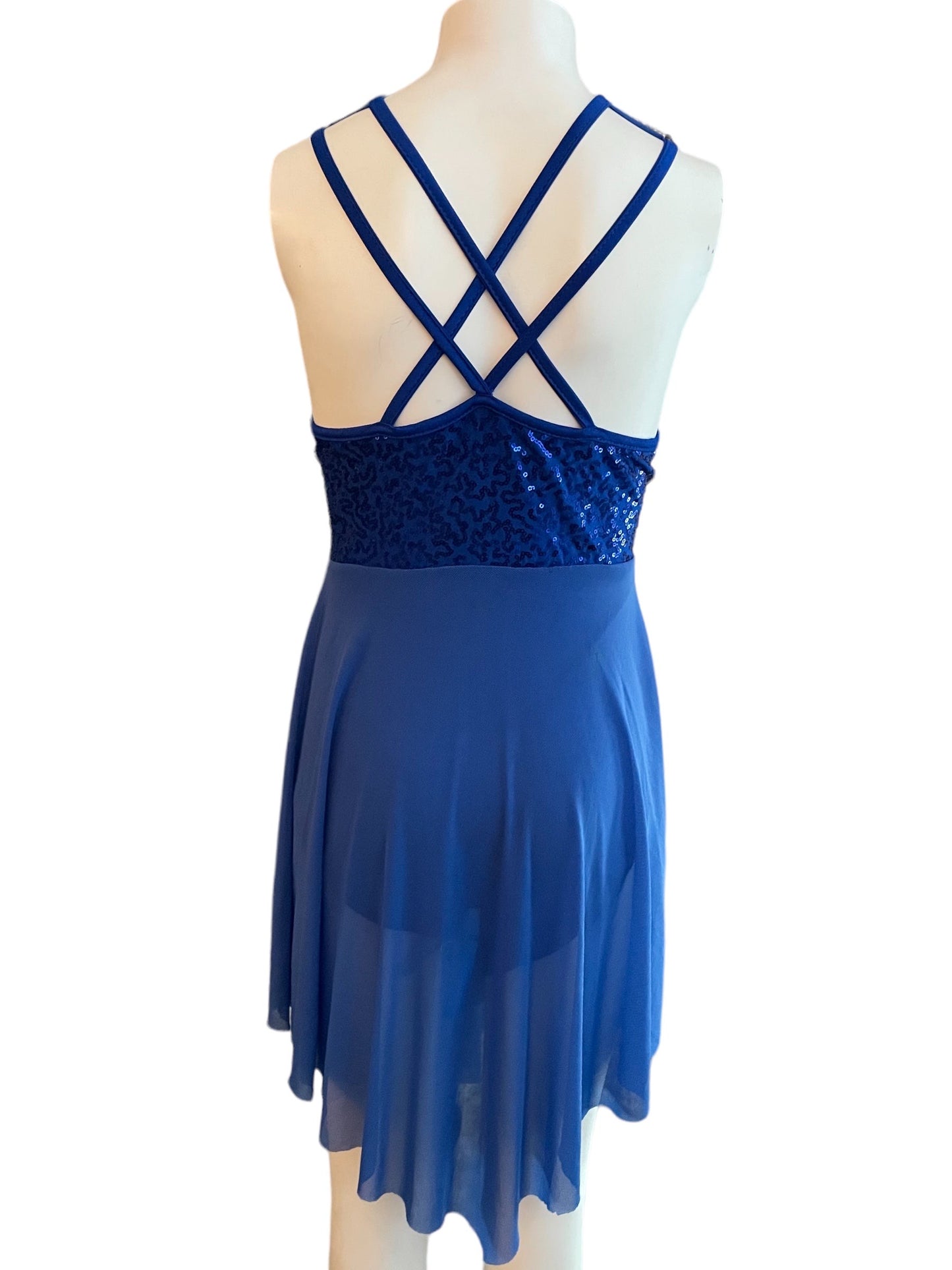 BLUE SEQUIN AND MESH DRESS