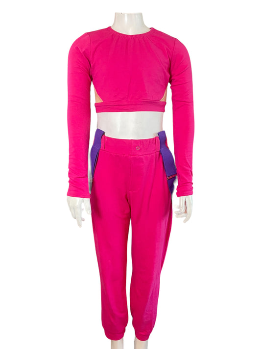 KELLE HOT PINK CROPPED SHIRT AND JOGGERS