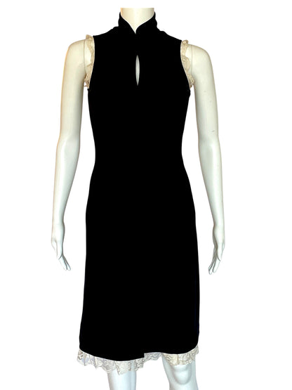 BLACK DRESS WITH LACE TRIM